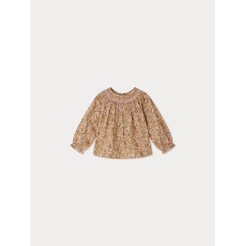 Blouse Griotte smockée et brodée en tissu Liberty en coton biologique