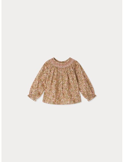 Blouse Griotte smockée et brodée en tissu Liberty en coton biologique