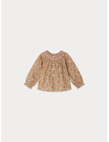 Blouse Griotte smockée et brodée en tissu Liberty en coton biologique
