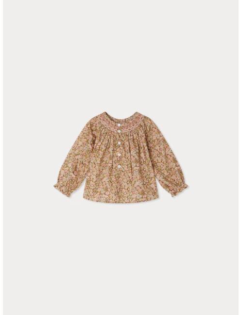 Blouse Griotte smockée et brodée en tissu Liberty en coton biologique