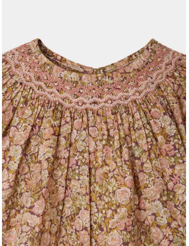 Blouse Griotte smockée et brodée en tissu Liberty en coton biologique