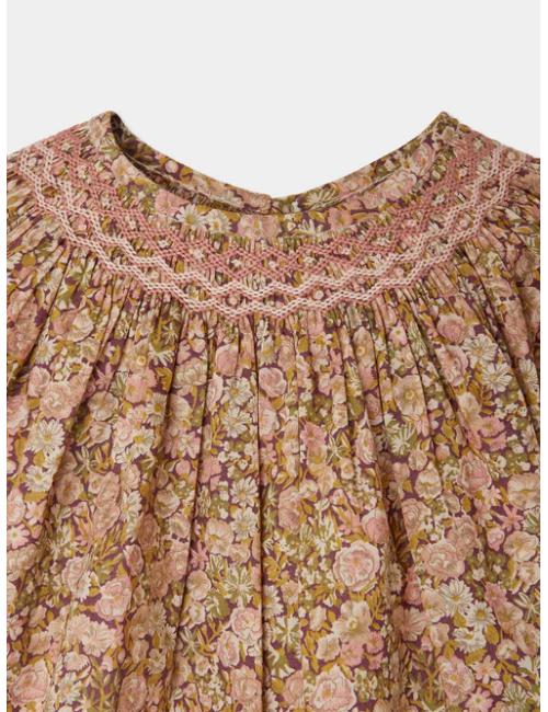 Blouse Griotte smockée et brodée en tissu Liberty en coton biologique