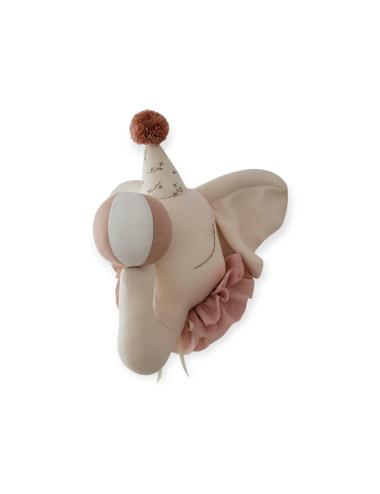 Trophée éléphant - Circus light beige with a floral cap