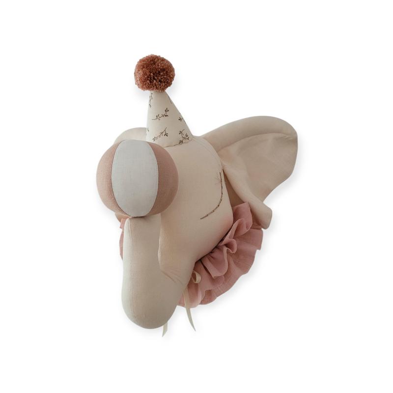 Trophée éléphant - Circus light beige with a floral cap